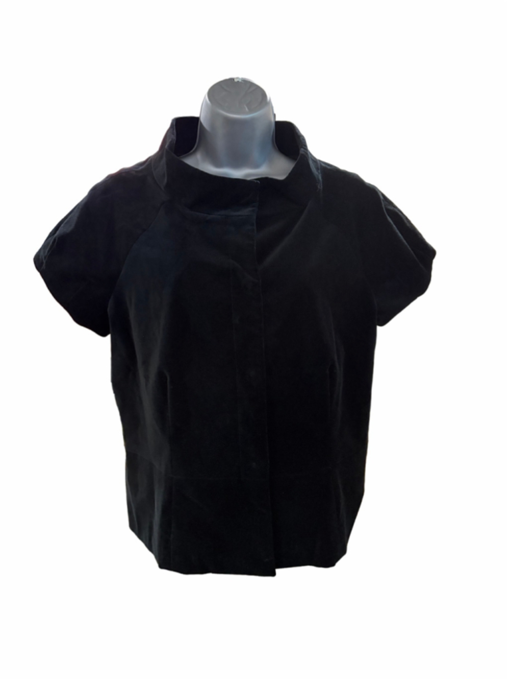 Kenneth Cole New York Black Velvet Snap Front Jacket Top Size 12 Funnel Collar